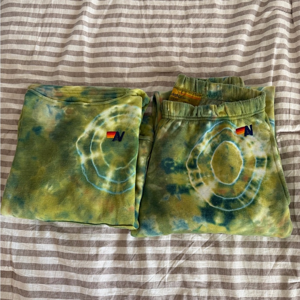Aviator Nation Green and Yellow Tie-Dye Ninja Hoodie and Sweatpants SET - Picture 3 of 16